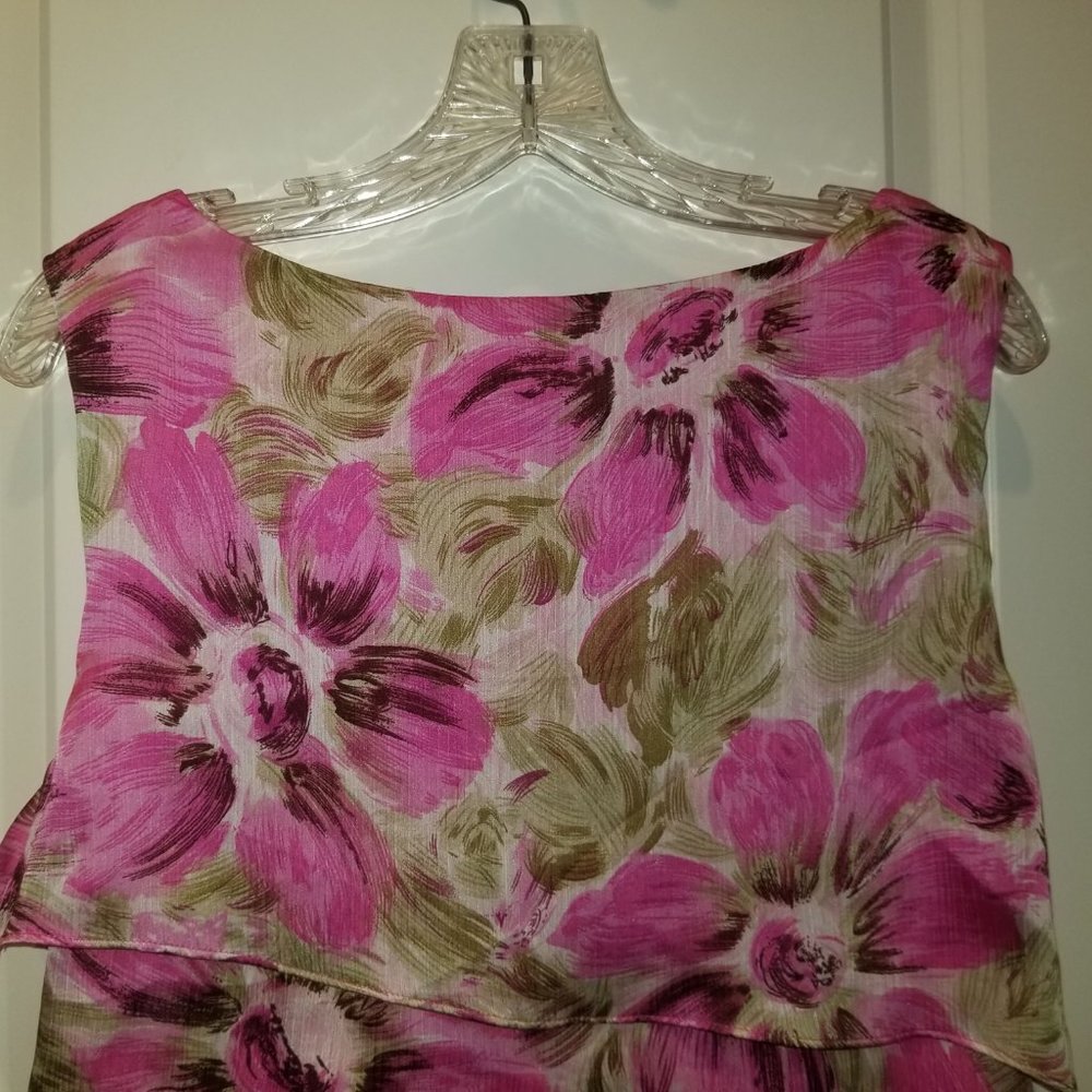 Pink and Green Floral Sleeveless Tiered Stretch Cocktail Dress 10 - Picture 6 of 7